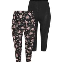 Yours Women's 2 Pack Floral Cropped Leggings in Black | Size: 18
