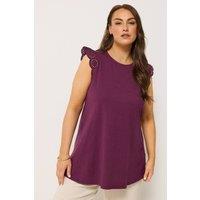 Yours Women's Broderie Frill Vest Top in Purple | Size: 30-32