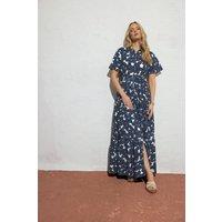 Long Tall Sally Women's Tall Floral Tie Waist Maxi Dress in Indigo | Size: 14