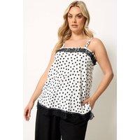 Yours Women's Polka Dot Lace Trim Vest Top in White | Size: 20