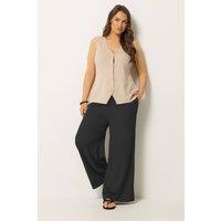 Yours Women's Textured Wide Leg Trousers in Black | Size: 22-24
