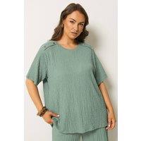 Yours Women's Button Detail Bubble Texture Top in Light Green | Size: 18