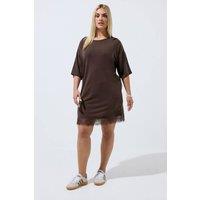 Yours Women's Lace Trim Mini Dress in Chocolate | Size: 22-24