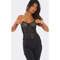 EGO Women's Sleeveless Bandeau Structured Lace Corset Top in Black | Size: 8