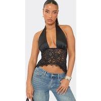 EGO Women's Strappy Halter Neck Lace Top in Black | Size: 14