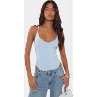 EGO Women's Strappy V-Neck Cross Back Slinky Bodysuit in Blue | Size: 8