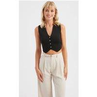 Hiccup Women's Sleeveless Cropped Knitted Sweater Vest in Black