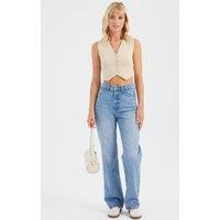 Hiccup Women's Sleeveless Cropped Knitted Sweater Vest in Medium Beige