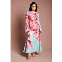 Coast Women's Petite Flare Sleeve High Neck Satin Maxi Dress in Blue | Size: 4