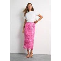 Warehouse Women's Fringe Cut Out Sequin Tiered Midi Skirt in Pink | Size: 12