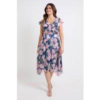 Wallis Women's Floral Burn Out Ruffle Midi Dress in Navy | Size: 10