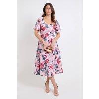 Wallis Women's Floral Ottoman Twill Midi Dress in Pink | Size: 14