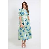 Wallis Women's Summer Cotton Floral Shirt dress in Green | Size: 14