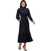 Adrianna Papell Women's Burnout Velvet Long Dress in Navy | Size: Small