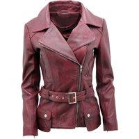 Infinity Leather Women's Long Leather Biker Cassic Jacket - Quito in Burgundy | Size: 24