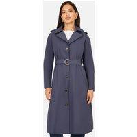 Yumi Women's Navy Belted Long Trench Coat With Belt in Mid Navy | Size: 8