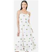 Yumi Women's White Cotton Embroidered Broderie Anglaise Midi Sun Dress | Size: 16