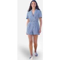 Yumi Women's Stripe Retro Playsuit in Mid Blue | Size: 14