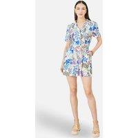 Yumi Women's Multicolour Paisley Retro Print Playsuit in Natural White | Size: 16