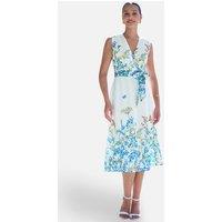 Yumi Women's Ivory Butterfly Print Midi Wrap Dress in Soft White | Size: 12