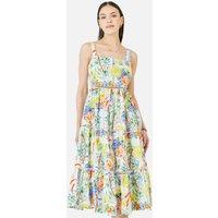 Yumi Women's White Mediterranean Print Cotton Midi Sun Dress in Natural White | Size: 12
