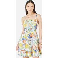 Yumi Women's White Mediterranean Print Cotton Mini Sun Dress in Natural White | Size: 16