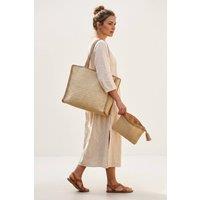 Femme Luxe Women's Beige Woven Tote Bag With Matching Zip Pouch-Hyon