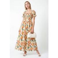 Lovedrobe Women's Floral Print Short Sleeve Shirred Midaxi Dress | Size: 16