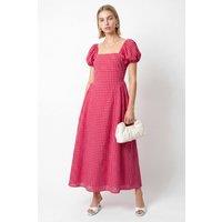 Lovedrobe Women's Gingham Square Neck Short Sleeve Midaxi Dress in Bright Pink | Size: 10