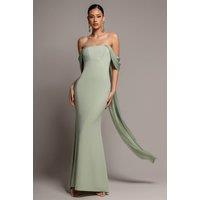 Goddiva Women's Off Shoulder Velvet Satin Wing Cape Maxi Dress in Light Green | Size: 16
