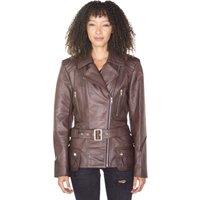 Infinity Leather Women's Long Leather Biker Cassic Jacket - Quito in Brown | Size: 10