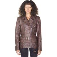 Infinity Leather Women's Long Leather Biker Cassic Jacket - Quito in Brown | Size: 14