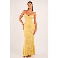 Jaded Rose Women's Taria Yellow Floral Flocked Corset Bustier Maxi Dress | Size: 8