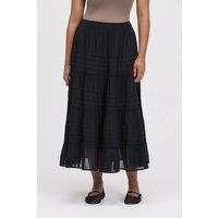 Finery London Women's Imani Cotton Tiered Midi Skirt in Black | Size: 12