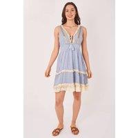 ELAINA FASHION Women's Boho Tiered Tassel Detail Dress in Light Blue