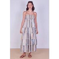 ELAINA FASHION Women's Tiered Check Maxi Dress in Beige