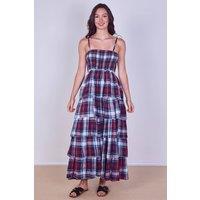 ELAINA FASHION Women's Tiered Check Maxi Dress in Red