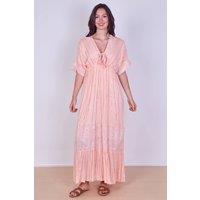 ELAINA FASHION Women's Boho Sequin Swirl Embroidered Maxi Dress in Peach