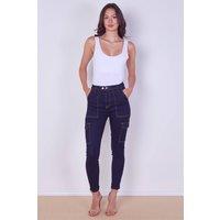 ELAINA FASHION Women's High Waist Cargo Skinny Jeans - Dark Indigo | Size: 10