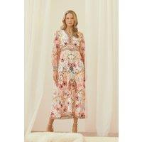 Izabel London Women's Floral Border Print V-Neck Maxi Dress | Size: 14