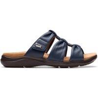 Clarks Women's Kitly Slide Navy Leather Flat Sandals, Sliders | Size: 6-Wide Fit