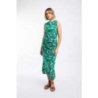 Weird Fish Women's Tansley Printed Sleeveless Midi Dress in Green | Size: 20