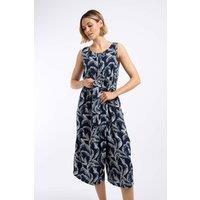 Weird Fish Women's Nalani Printed Viscose Jumpsuit in Dark Blue | Size: 14