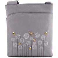 Mala leather Women's Moonflower Bee & Floral Leather Slim Crossbody Bag in Light Grey