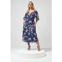 Yours Women's Floral Midi Dress in Mid Navy | Size: 18