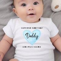 Aye Do Gifts Personalised Blue Happy First Fathers Day Baby Outfit: Vest in White | Size: 0-3 m