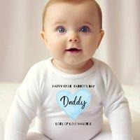 Aye Do Gifts Personalised Blue Happy First Fathers Day Baby Outfit: Baby Grow in White | Size: Newborn