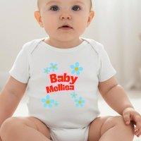 Aye Do Gifts Personalised Blue Daisy Name Baby Outfit - Vest in White | Size: 6-12 m