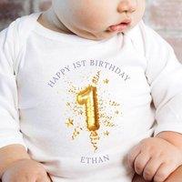 Aye Do Gifts Personalised 1st Birthday Gold Balloon Baby Outfit: Baby Grow in White | Size: 0-3 m