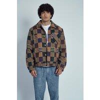 Native Youth Men's Wool Jacquard Patchwork Check Button Jacket in Brown | Size: Medium